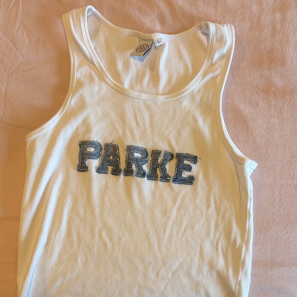 Parke denim logo tank top size large